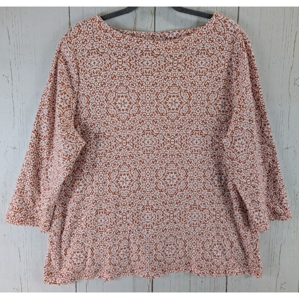Croft Barrow Size XXL Orange White Pattern 3/4 Sleeve Womens Cotton Top
